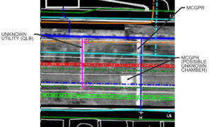 Using multi-channel ground penetrating radar (MCGPR) to designate unknown utility (QLB)