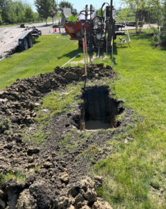 Drill entry and drill exit pit